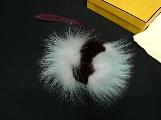Fendi Fur And Leather Key Holder Charm Strap Women's Gray And Bordeaux Fl9570