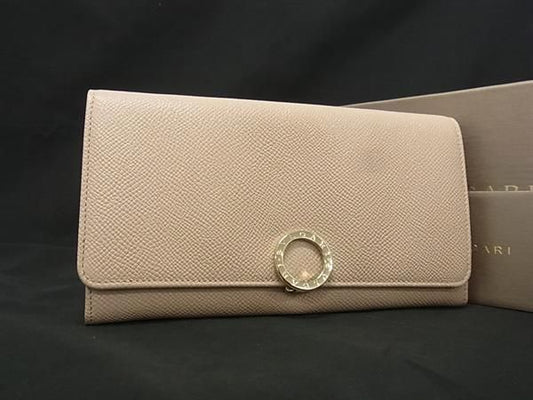 Bvlgari PVC Fold Long Wallet Coin Purse Wallets Billfold Ladies Beige