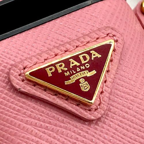 Prada Air Pods Case Triangle Logo Saffiano Leather Strap Pink Shoulder Bag