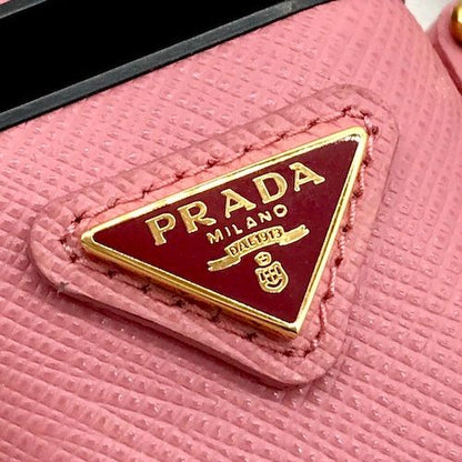 Prada Air Pods Case Triangle Logo Saffiano Leather Strap Pink Shoulder Bag