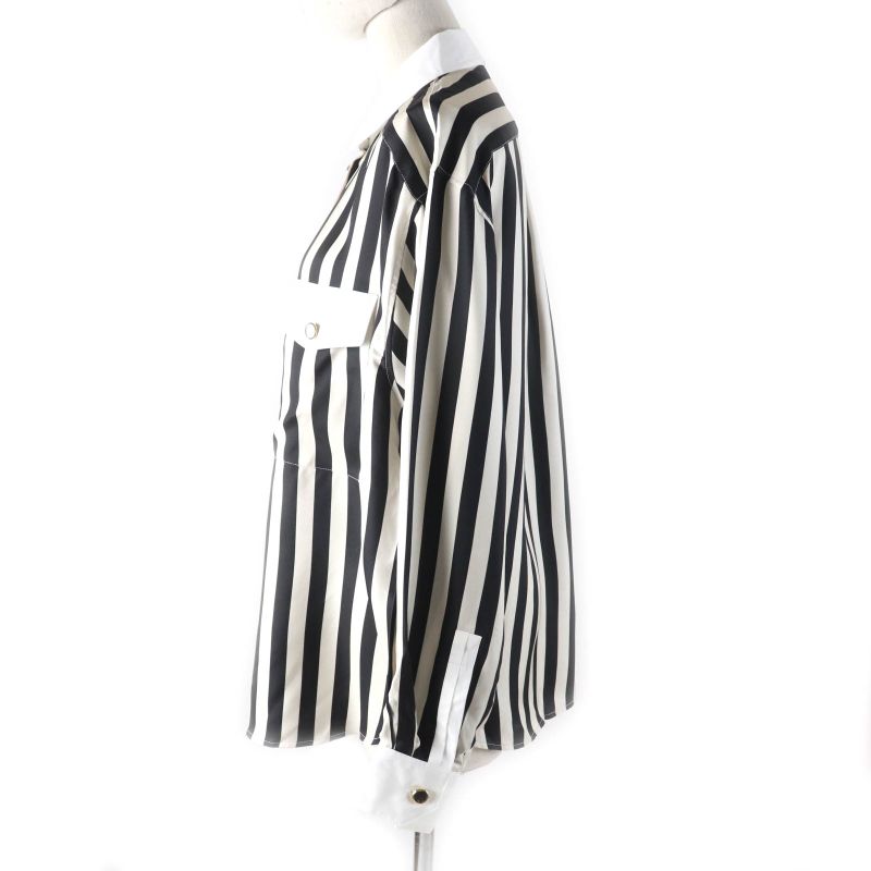 Saint Laurent Paris 2022 694156 100% Silk Striped Long Sleeve Shirt With Gold