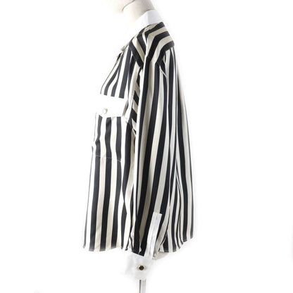 Saint Laurent Paris 2022 694156 100% Silk Striped Long Sleeve Shirt With Gold