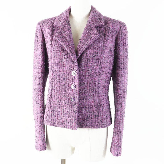 CHANEL 22P P72383 Lion Button Tweed Jacket Purple 36 Made In France Genuine