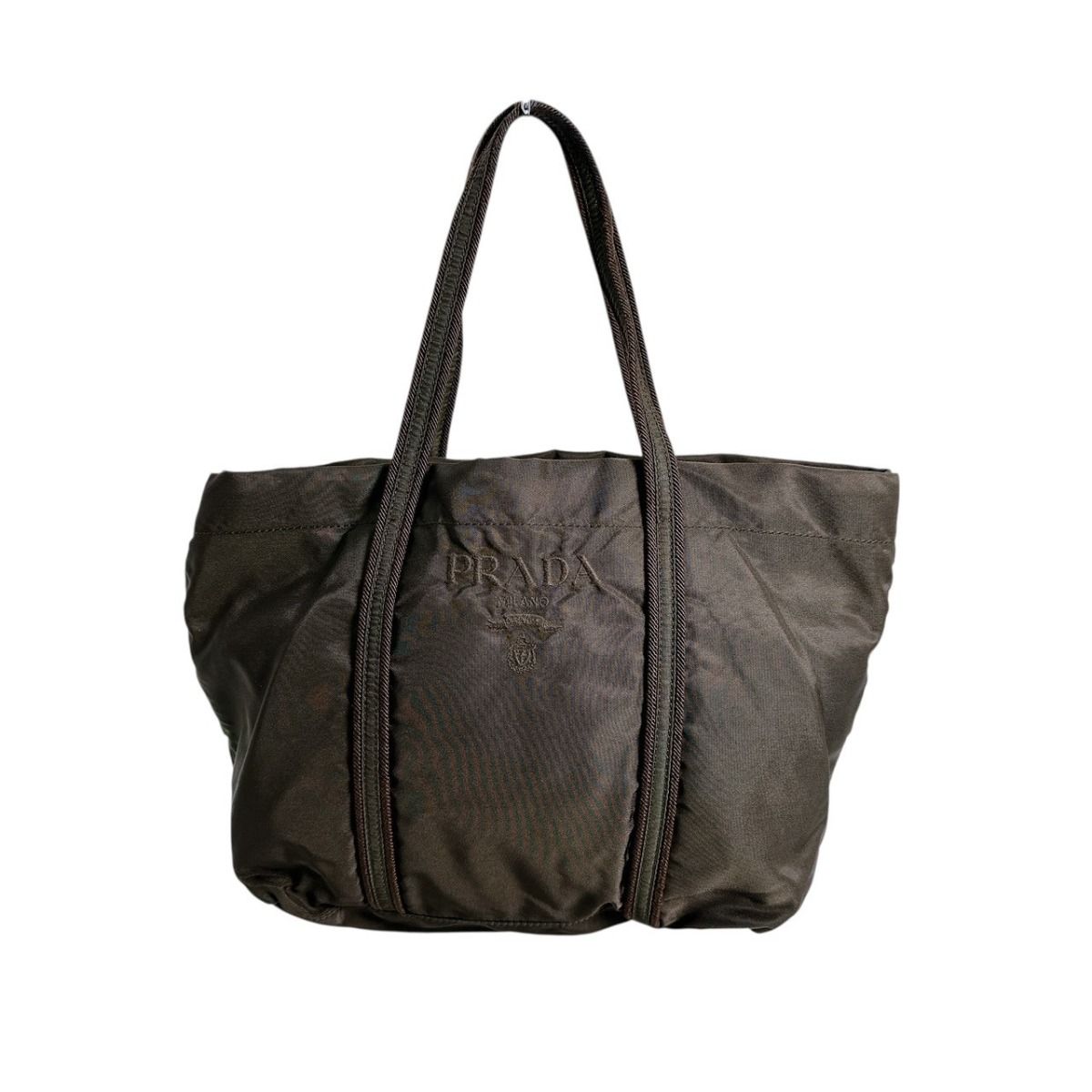 Prada Br0977 Logo Embroidered Handbag Tote Bag Khaki