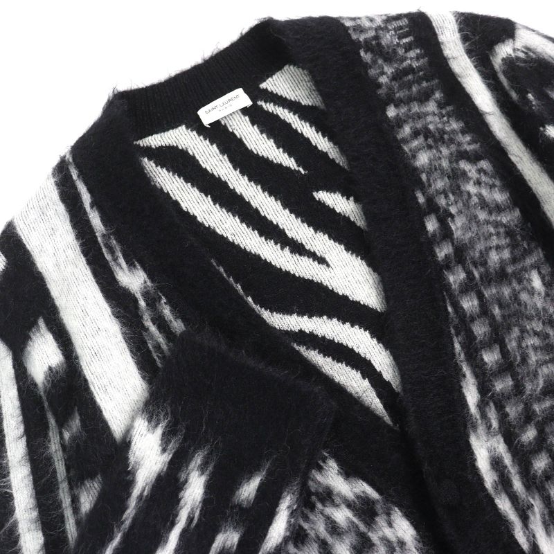 Saint Laurent Paris 21AW 690064 Mohair Cardigan Oversized Black White XS Made