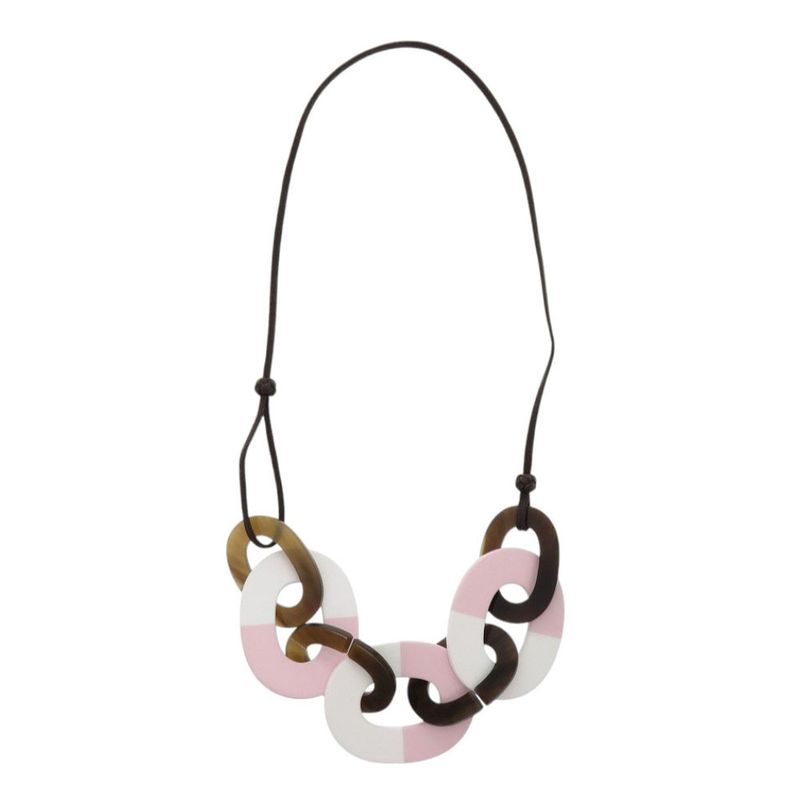 Hermes Caramba Buffalo Horn/lacquer Brown Pink Necklace 0271 Hermes