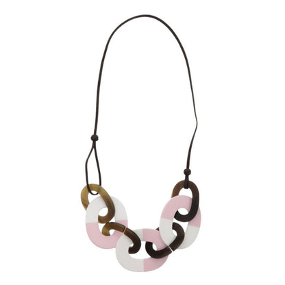 Hermes Caramba Buffalo Horn/lacquer Brown Pink Necklace 0271 Hermes