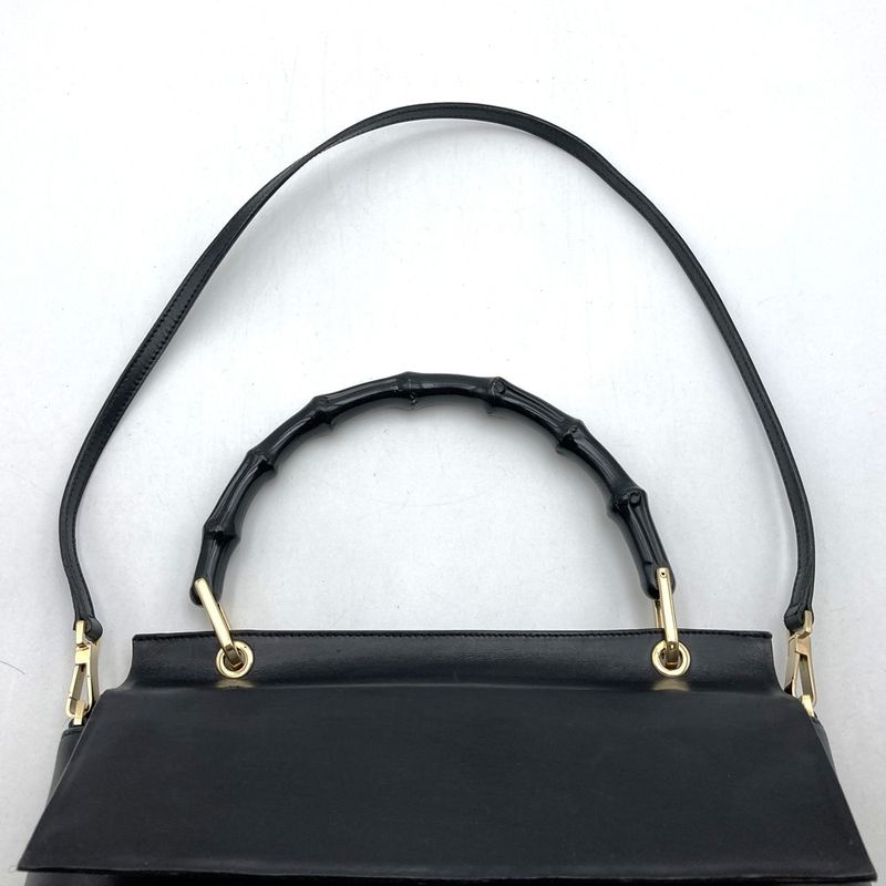 Gucci 001 1998 Handbag Bamboo 2WAY Leather Gold Hardware Black Ladies Formal