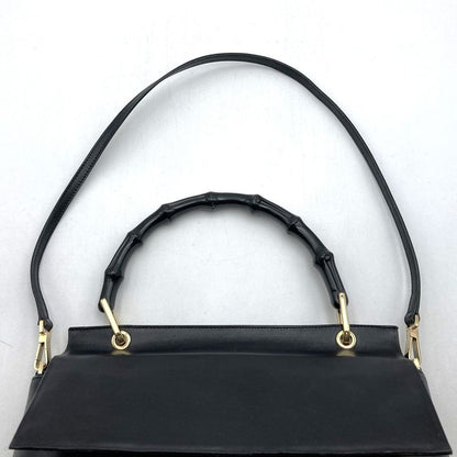 Gucci 001 1998 Handbag Bamboo 2WAY Leather Gold Hardware Black Ladies Formal