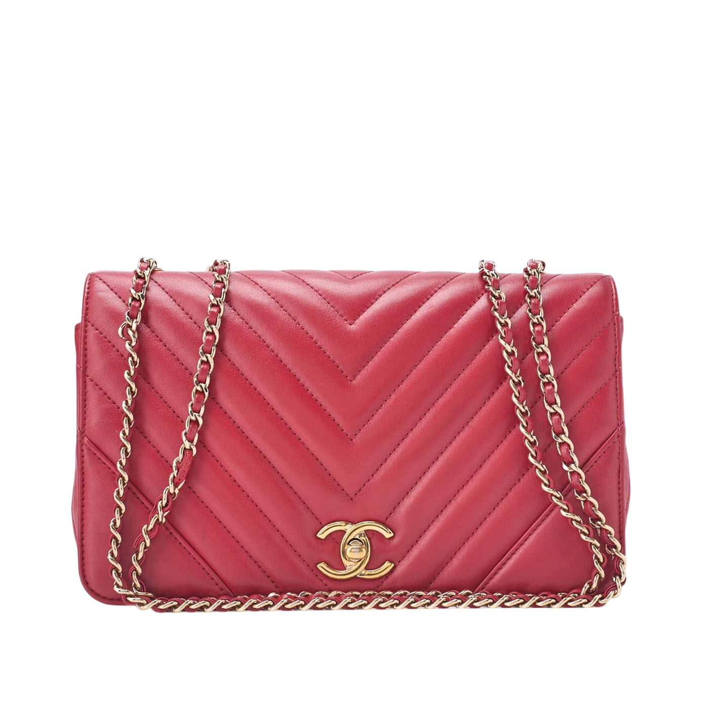 Chanel Shoulder Bag Calfskin V-stitched Red Coco Mark Single Flap With Gold