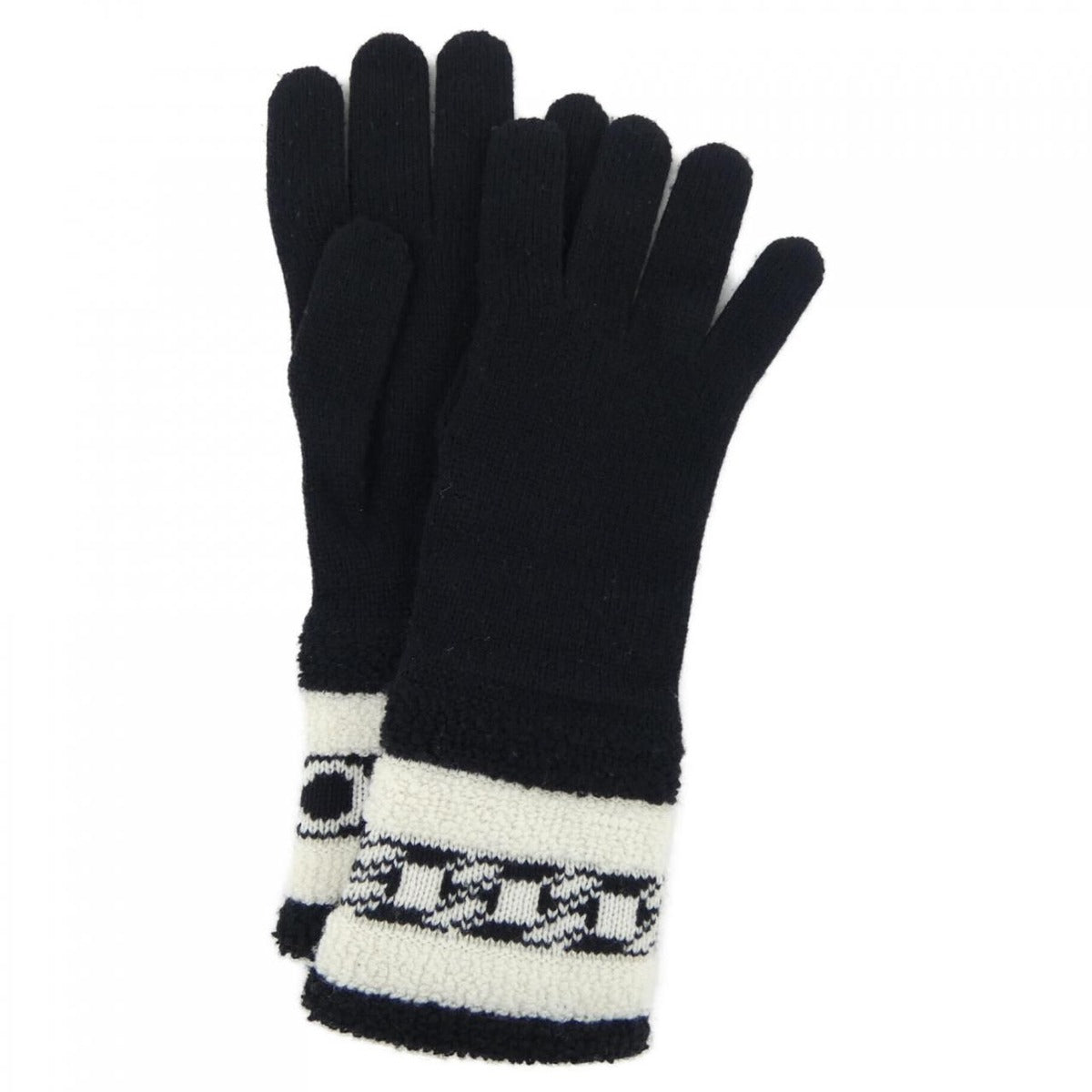 Chanel Glove Silk Cashmere Black White