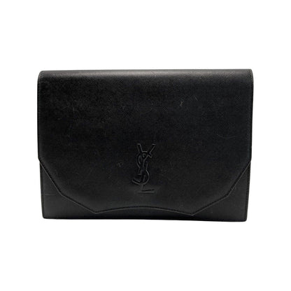 Yves Saint Laurent Logo Clutch Bag Black Leather Vintage