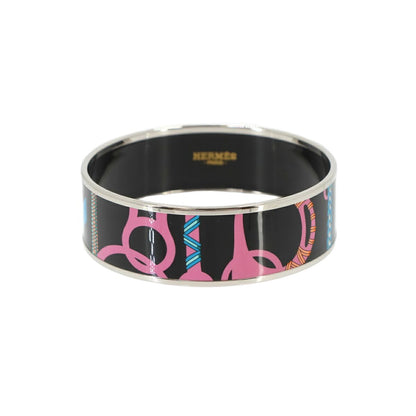 Hermes Enamel GM Bangle Bracelet Black Silver Email GM