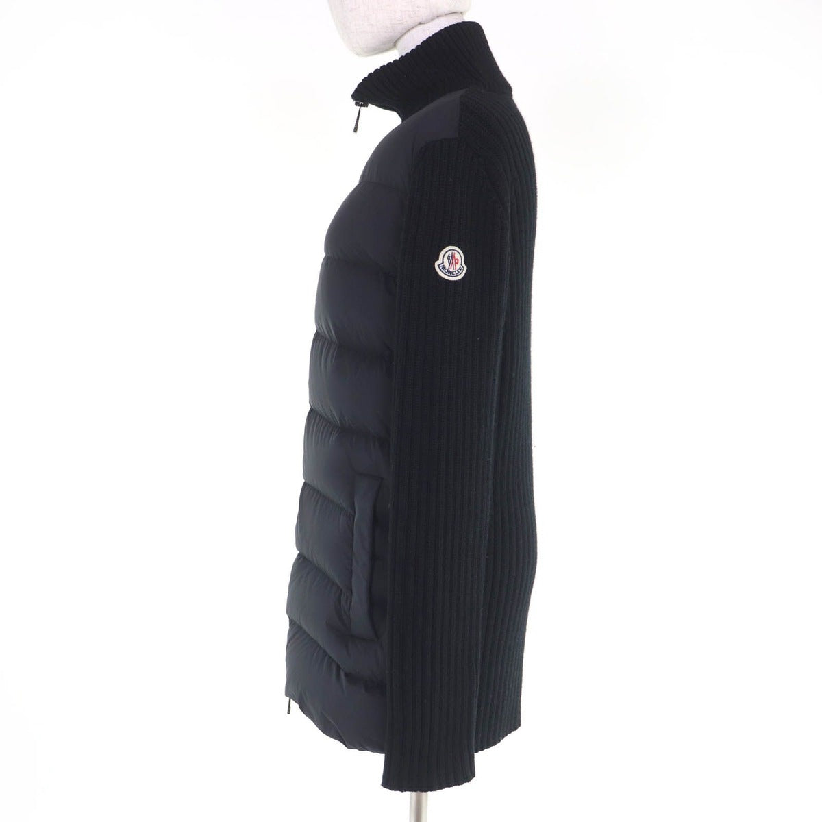 Moncler Cardigan Logo Patch Wool Knit Switch Down Jacket Black — view 2