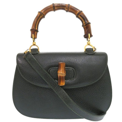 Gucci Bamboo 000 29 0633 Leather Green 2-Way Handbag 0884