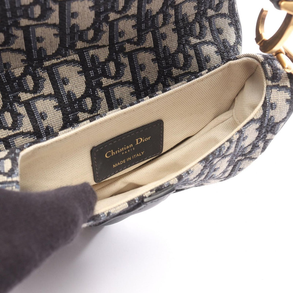 Dior Saddle Bag Mini Oblique Peacock Navy Canvas Leather — view 3