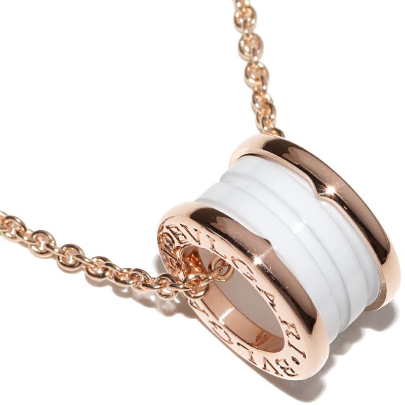 Bulgari Pendant Necklace 18K Pink Gold White Ceramic Bzero1 Pendant Necklace