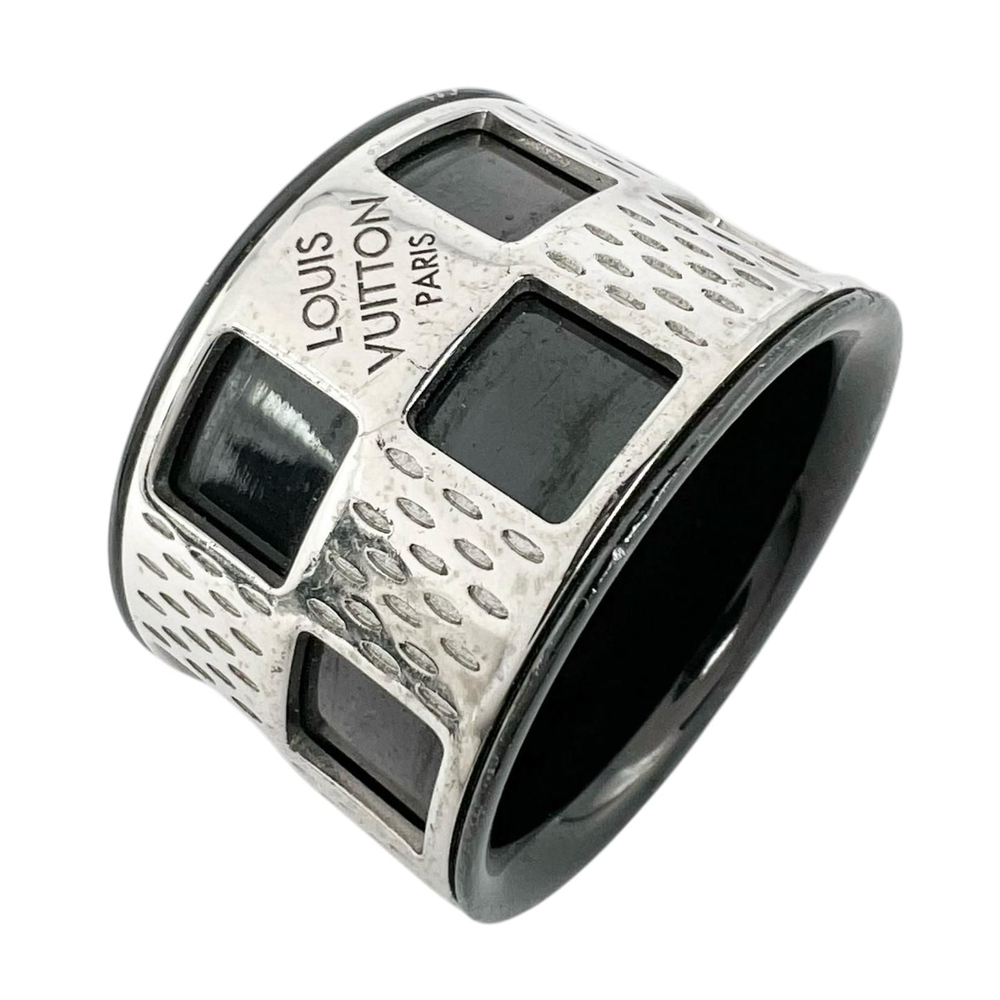 Louis Vuitton Damier Parforet Metal Silver Black Ring