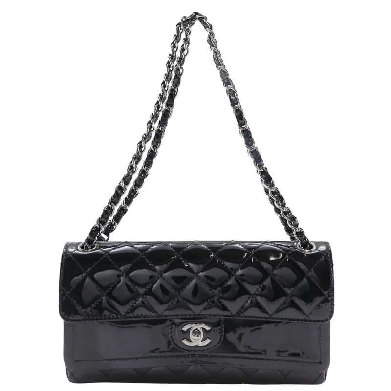 Chanel Chain Shoulder Matelasse Double Flap Patent Leather Black Women's