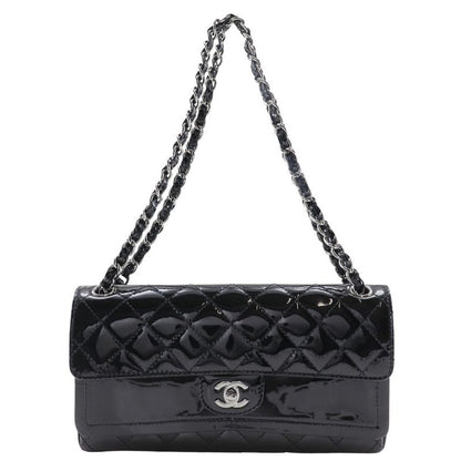 Chanel Chain Shoulder Matelasse Double Flap Patent Leather Black Women's