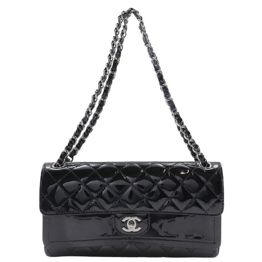 Chanel Chain Shoulder Matelasse Double Flap Patent Leather Black Women's