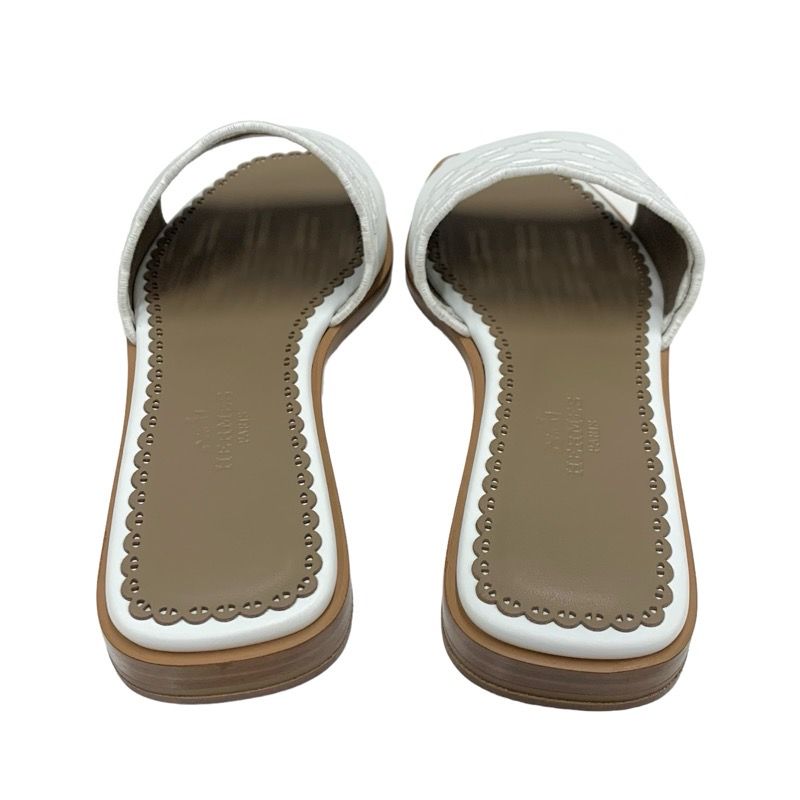 Hermes Frog Sandals Shoes Leather White Flat Sandals Mules Chaine D'ancre