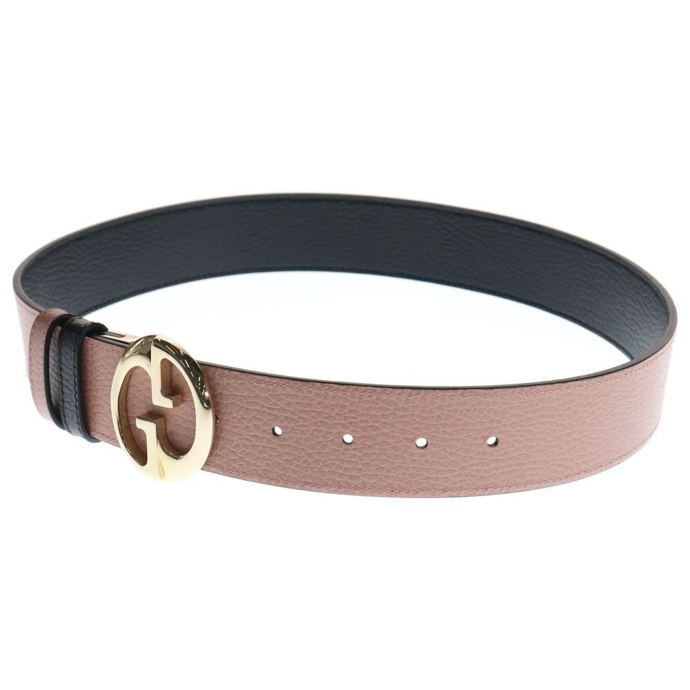 Gucci Interlocking Logo Buckle Reversible Leather Belt Gold Pink