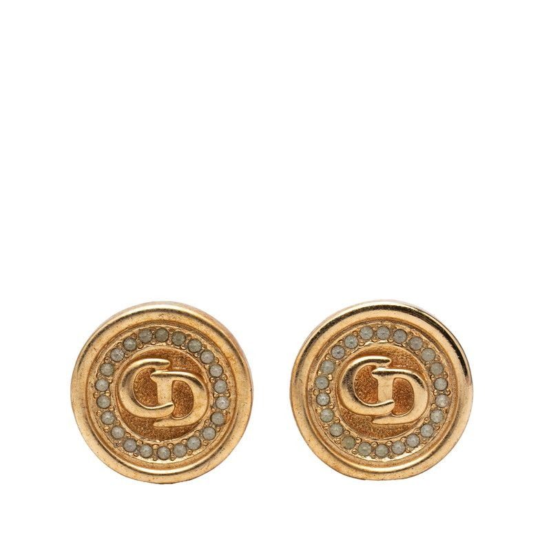 Dior Cdlogo Earrings Gold Plated Line Stone