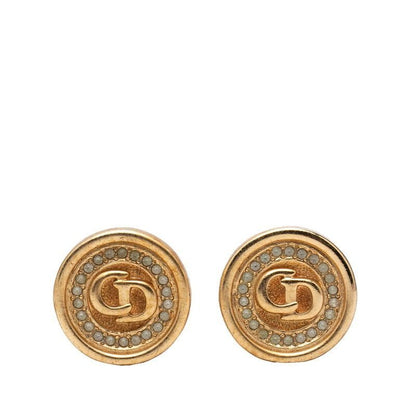 Dior Cdlogo Earrings Gold Plated Line Stone