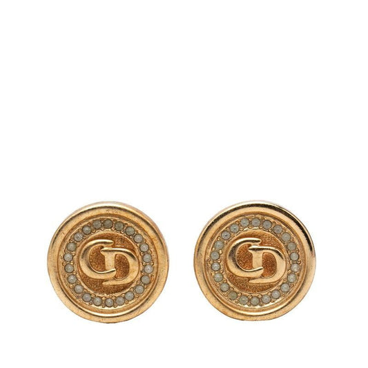 Dior Cdlogo Earrings Gold Plated Line Stone