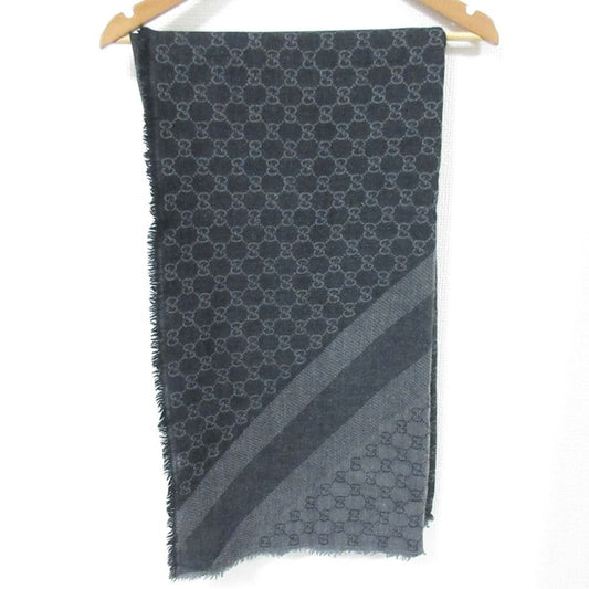 Gucci Wool Silk GG Pattern Large Shawl Dark Gray