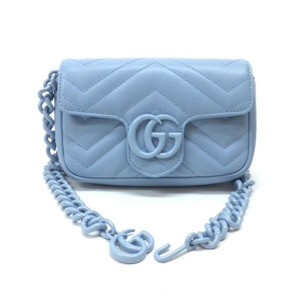 Gucci Belt Chain Bag GG Marmont Leather Light Blue
