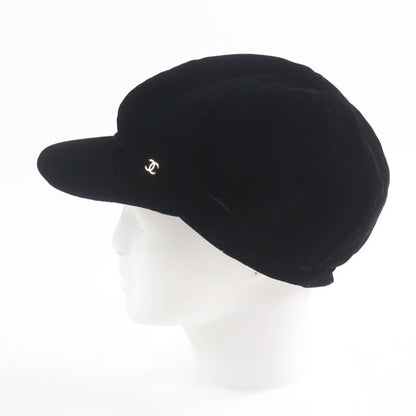 CHANEL 21AW Silk Mix Velour Casket With Coco Mark Hardware Hat Black M Made In