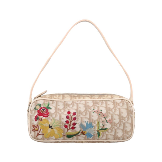 Dior Trotter Flower Beige Canvas Embroidery BO Messenger Bag