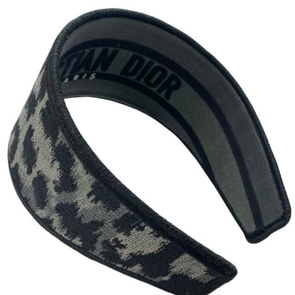 Christian Dior Oblique Headband Hair Accessory Leopard Gray Black Canvas