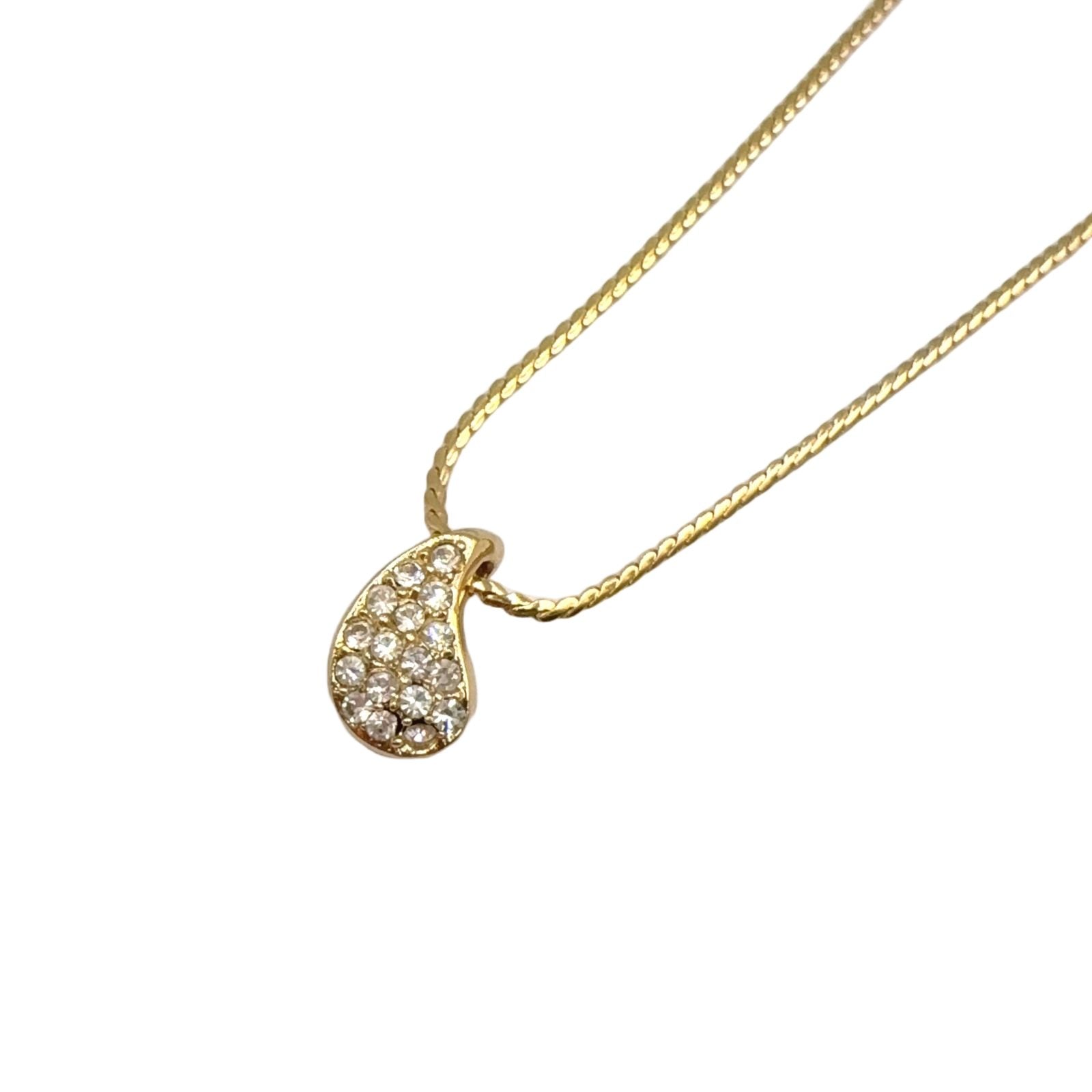 Dior Teardrop Rhinestone Color Stone Clear Gold Necklace