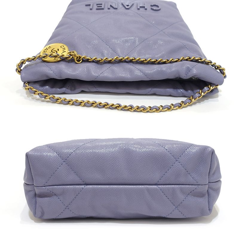 Chanel Chnel22 Mini Handbag 2WAY Soft Caviar Skin Purple Gold Hardware
