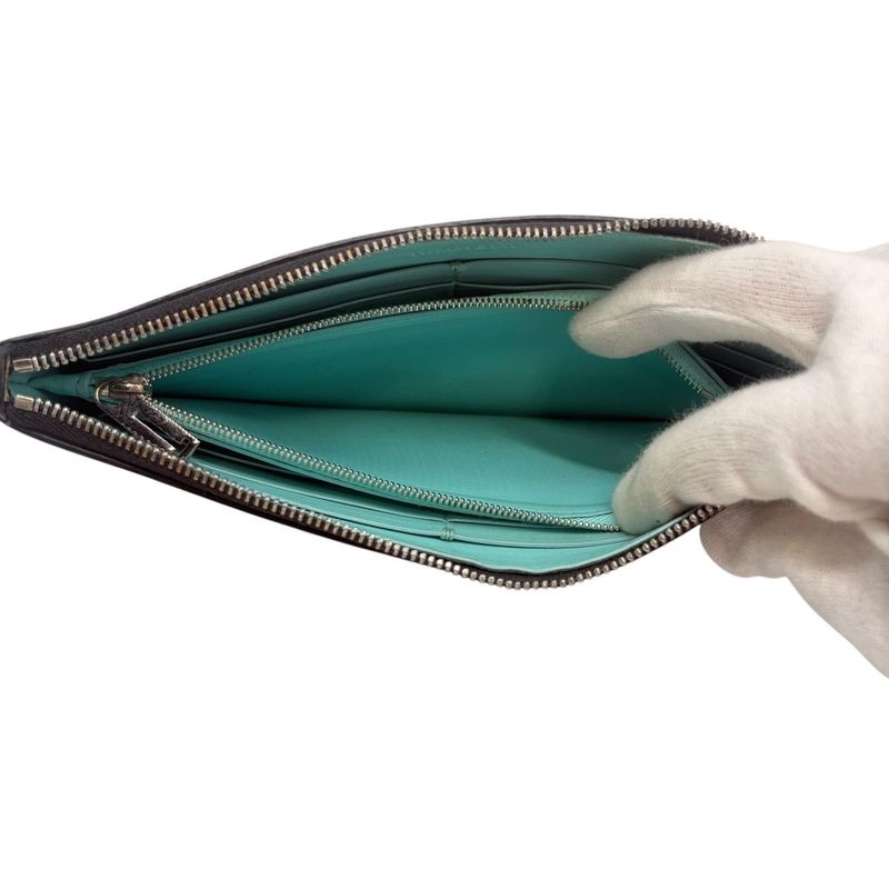 3018 Tiffany & Co Tiffany & Co Zip Wallet L-Shape Black Light Blue Silver