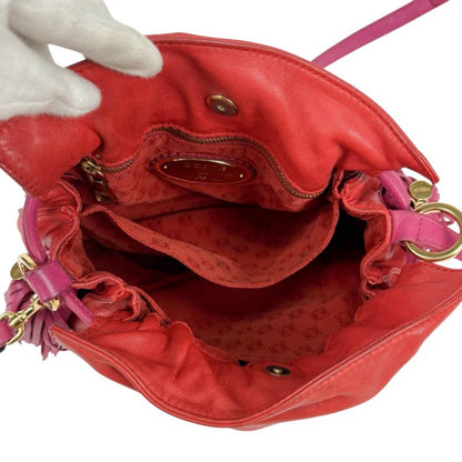 Loewe Flamenco Shoulder Bag Nappa Leather Anagram Logo Pink Red Tassel 2WAY