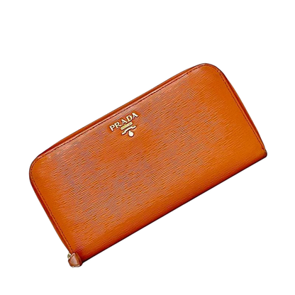 Prada Round Zipper Long Wallet Orange Papaya Vitello