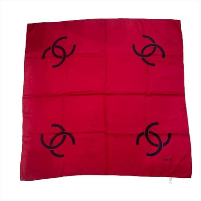 Chanel CC Logo Scarf Large Silk 100% Red
