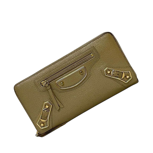 Balenciaga Round Zipper Long Wallet Beige Classic 390187