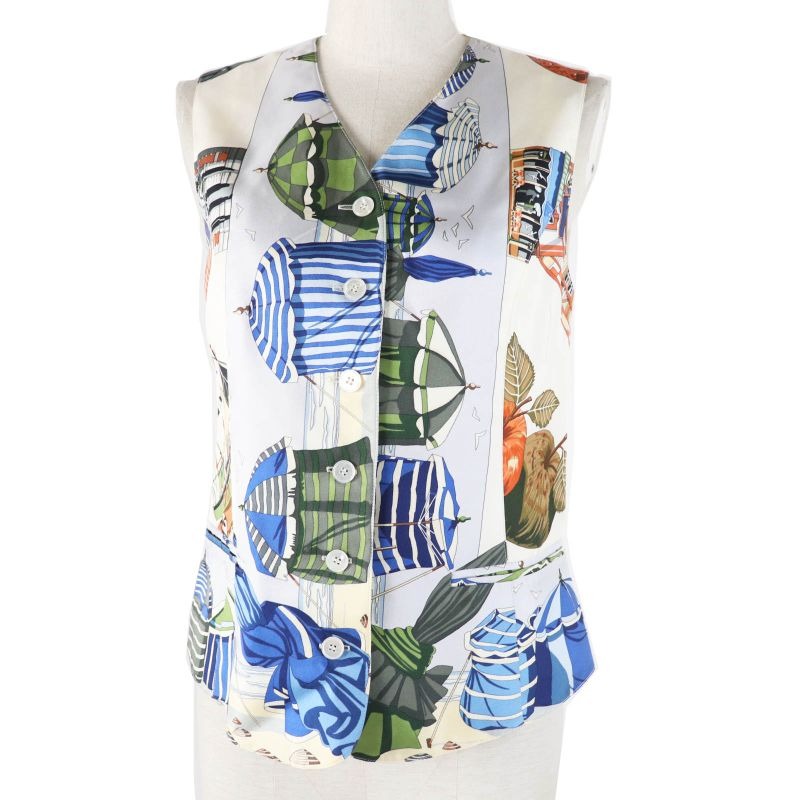 Hermes Vintage Margiela Period Silk Acetate All-over Print Vest Multi 40