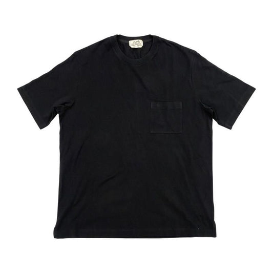 Hermes Short Sleeve T-Shirt H Logo Embroidery Pocket XL Size Cotton Black Hermes