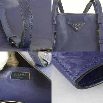 Prada Saffiano Triangle Logo Shoulder High Brand Tote Bag Leather Navy
