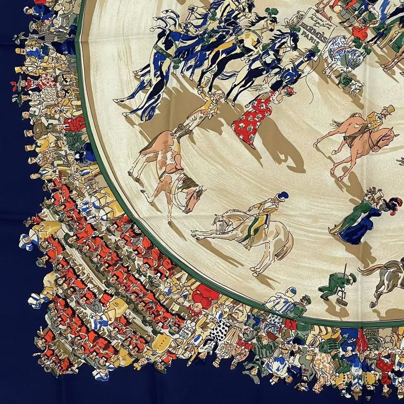 Hermes Carre 90 Cirque Molier Molie Circus Scarf 100% Silk Navy