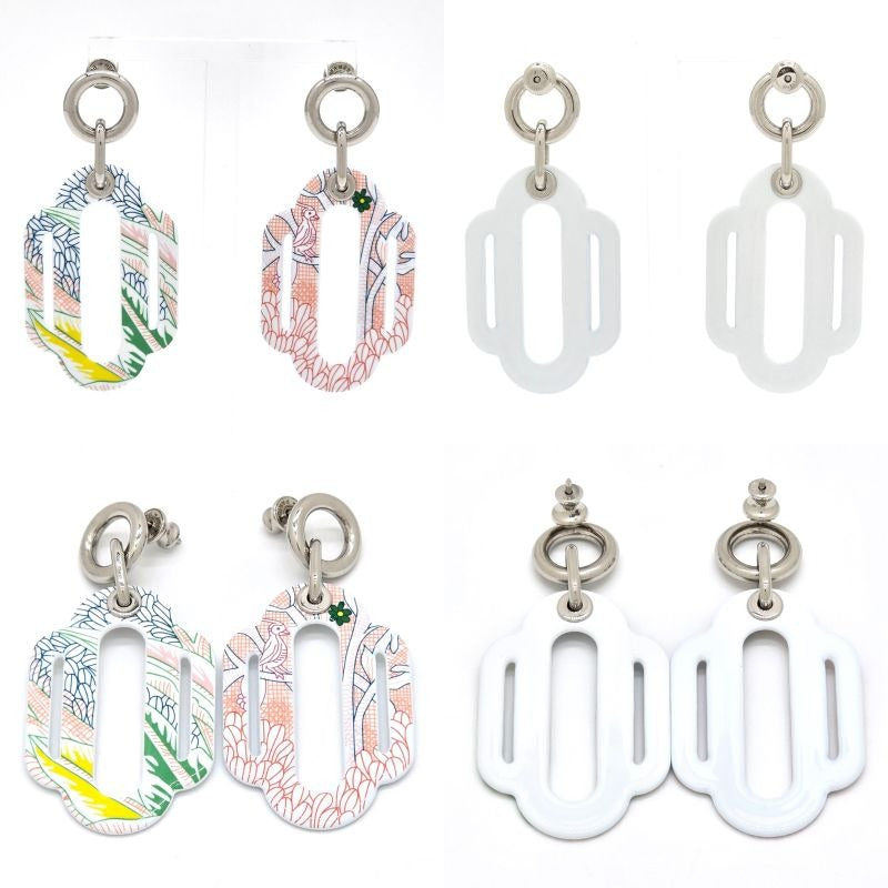 Hermes Attrage Earrings Both Ears Enamel White Multicolor Height 6 cm