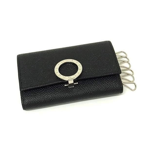 Bvlgari Key Case Black Leather Logo Clip 6 Rows