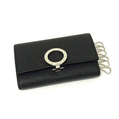 Bvlgari Key Case Black Leather Logo Clip 6 Rows