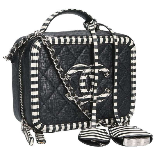 Chanel CC Filigree Chain Shoulder Bag Black White
